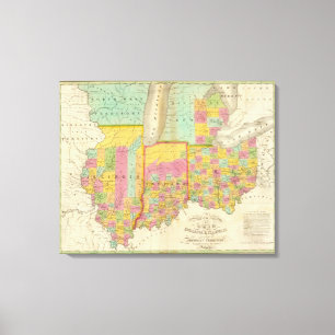 Toile Carte des états de l'Ohio Indiana et de l'Illinoi