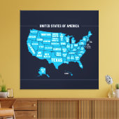 Toile Carte des États-Unis Teal Design Minimaliste (Insitu(Salon))