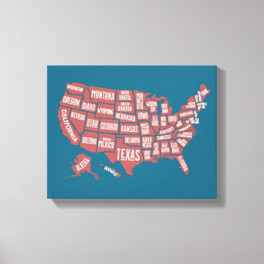 Toile Carte des États-Unis | Typographie (Recto)