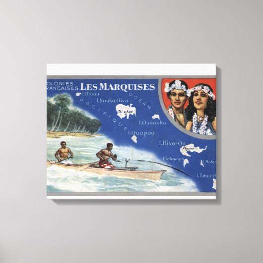 Toile Carte des îles, autochtones en canoë (Recto)