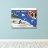 Toile Carte des îles, autochtones en canoë (Insitu (Plancher de Bois))