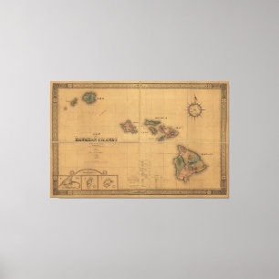 Toile Carte des îles hawaïennes (1876)