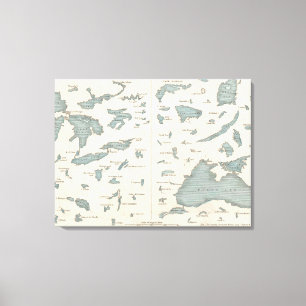 Toile Carte des lacs vintages du monde (1860)