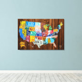 Toile Carte des plaques de licence des États-Unis sur le (Insitu (Plancher de Bois))