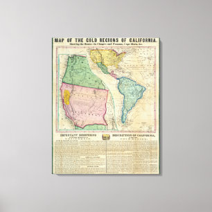 Toile Carte des régions d'or de la Californie