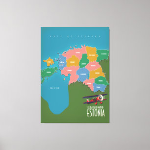 Toile Carte d'Estonie affiche de voyage vintage Impressi