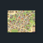 Toile Carte d'Oxford, Angleterre (Chemins de fer britann<br><div class="desc">"Oxford. British Reilways. J.P. Sayer". Carte de l'affiche de la ville d'Oxford, 1949 par J.P. Sayer. La carte a été publiée par British Railways pour promouvoir le transport ferroviaire. Il présente des monuments importants, ainsi que des personnages en costumes d'époque, qui illustrent l'histoire d'Oxford. Toutes les écoles sont marquées de...</div>