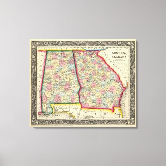 Toile Carte Du Comté De Géorgie Et Alabama (Recto)