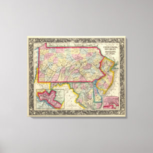 Toile Carte du comté de la Pennsylvanie, New Jersey