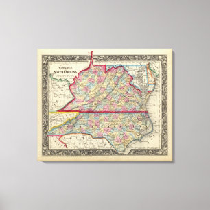 Toile Carte du comté de la Virginie, et de la Caroline