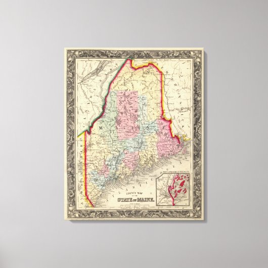 Toile Carte Du Comté De L'État Du Maine (Recto)