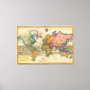 Toile Carte du monde 1700s Antique Continents 