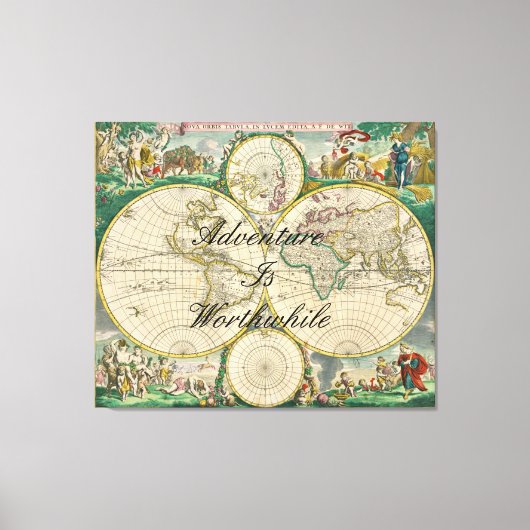 Toile carte du monde ancien voyage aventure citations (Recto)