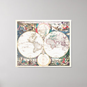Toile Carte du monde antique à double hémisphère