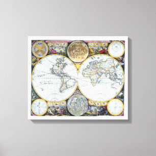 Toile Carte du monde antique, Atlas Maritimus de John Se