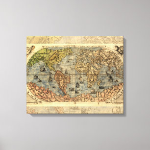 Toile Carte du monde antique de Forlani 1565 Cartographi