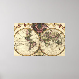Toile Carte du monde antique par Guillaume de L'Isle, 17