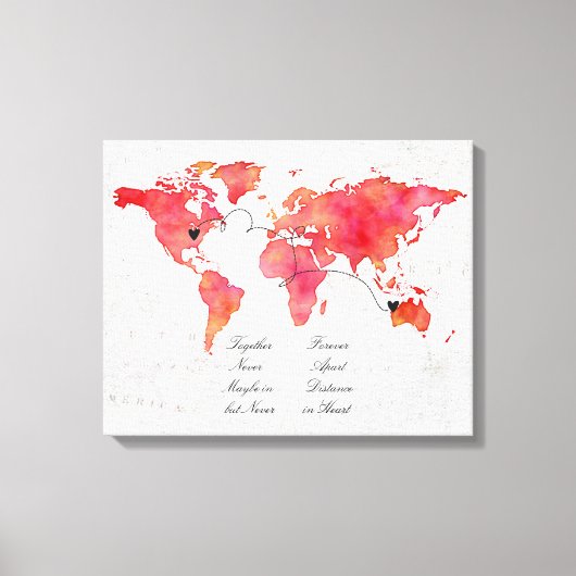 Toile Carte du monde aquarelle Relation longue distance (Recto)