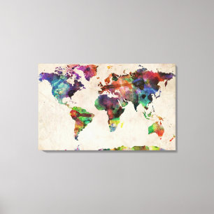 Toile Carte du monde Aquarelle urbaine