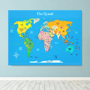 Toile Carte du monde avec drapeaux