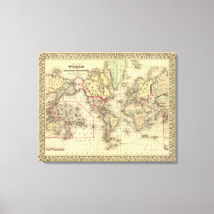 Toile Carte du monde avec les routes maritimes des