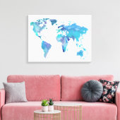 Toile Carte du monde bleu aquarelle (Insitu(Salon))