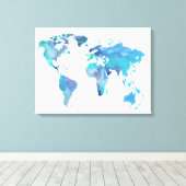 Toile Carte du monde bleu aquarelle (Insitu (Plancher de Bois))
