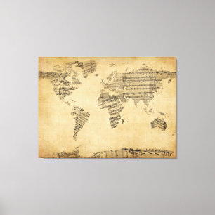 Toile Carte du Monde Carte de Vieux Partitions Musique