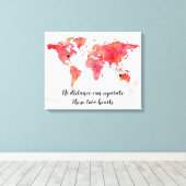 Toile Carte du monde d'aquarelle 2 Coeurs connectés (Insitu (Plancher de Bois))