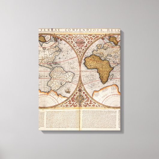 Toile Carte du monde double hémisphère, 1587 (Recto)