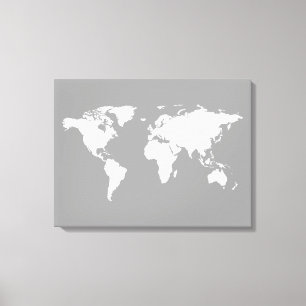 Toile carte du monde en blanc gris