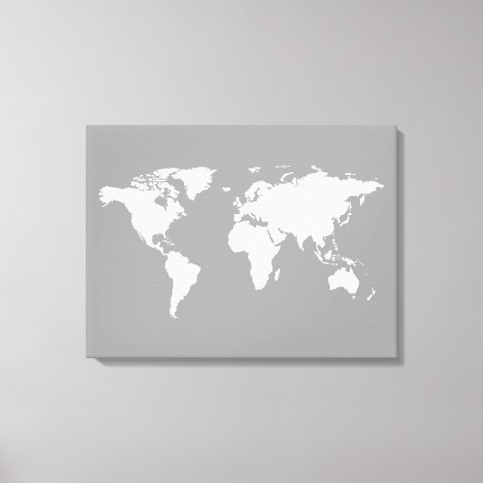 Toile carte du monde en blanc gris (Recto)