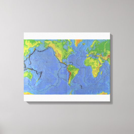 Toile Carte du monde physique 1994 - Plaques tectoniques (Recto)