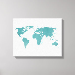 Toile Carte du monde profond turquoise