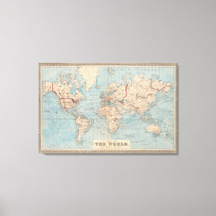 Toile Carte du monde sur la projection de Mercator