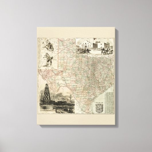 Toile Carte du Texas aux frontières du comté (Recto)