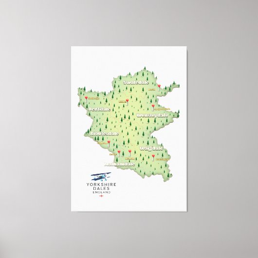 Toile Carte du Yorkshire Dales Angleterre (Recto)