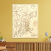 Toile Carte ferroviaire États de la Nouvelle-Angleterre (Insitu(Salon))