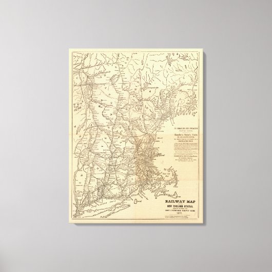 Toile Carte ferroviaire États de la Nouvelle-Angleterre (Recto)