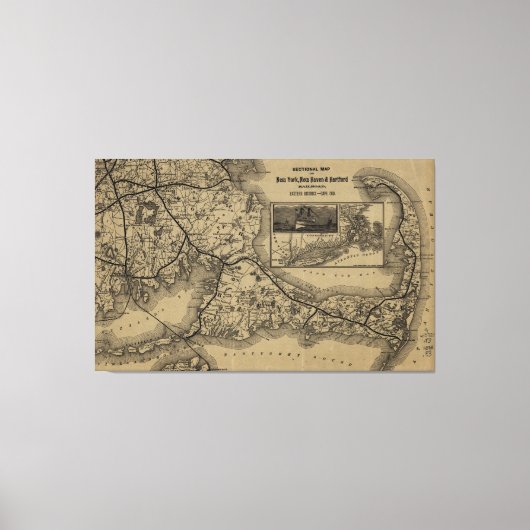 Toile Carte ferroviaire vintage du cap Cod (1893) (Recto)