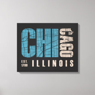 Toile Carte graphique de Chicago, l'Illinois  