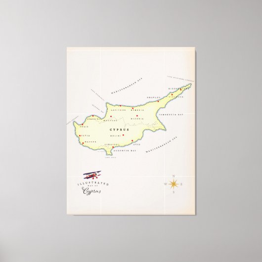 Toile Carte illustrée de Chypre. (Recto)