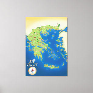 Toile Carte illustrée de Grèce.