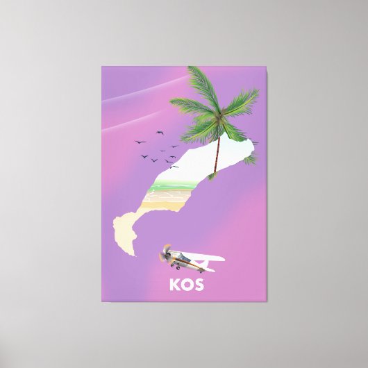 Toile Carte illustrée de Kos Grèce. (Recto)