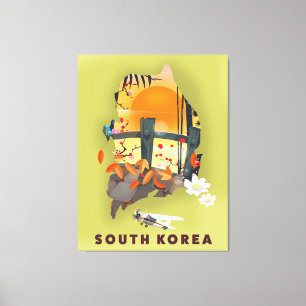 Toile Carte illustrée de la Corée du Sud