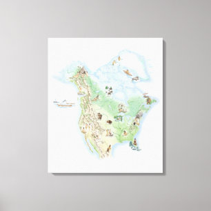 Toile Carte illustrée de l'Amérique du Nord