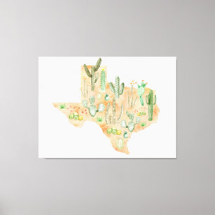 Toile Carte illustrée de l'aquarelle de cactus du Texas