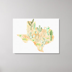 Toile Carte illustrée de l'aquarelle de cactus du Texas