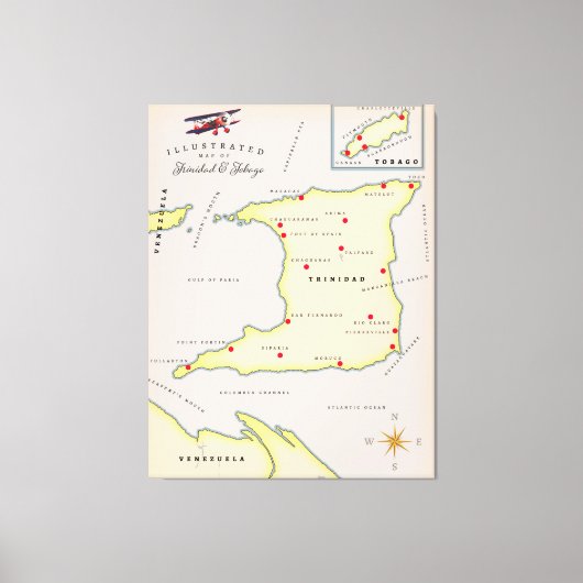 Toile Carte illustrée de Trinidad & Tobago (Recto)