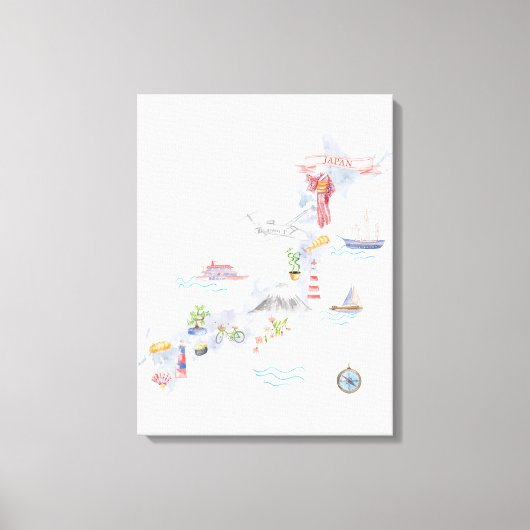 Toile Carte illustrée du Japon (Recto)
